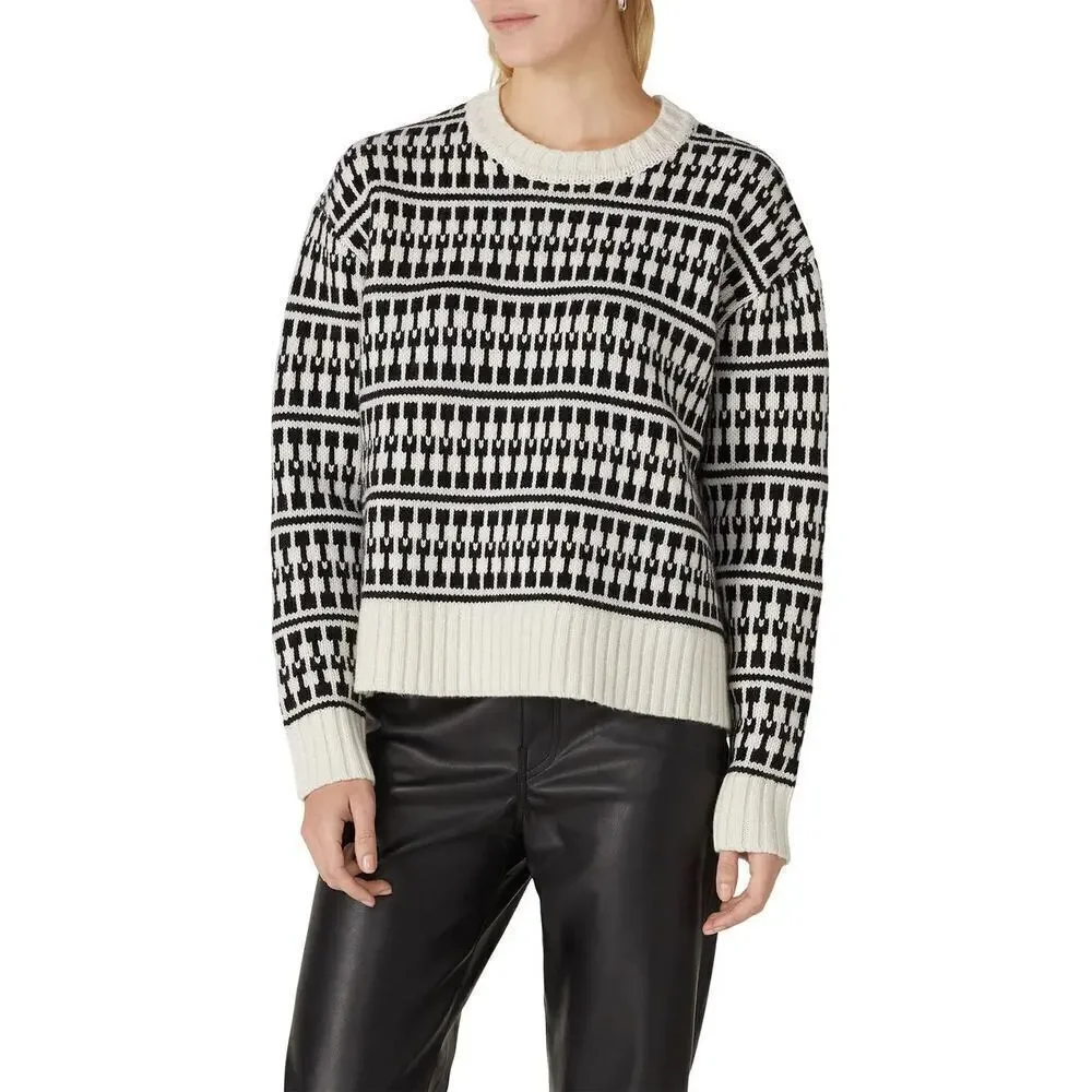 Jason Wu Graphic Sweater Geometric Chunky Knit Wool Oversized Top Black White M
